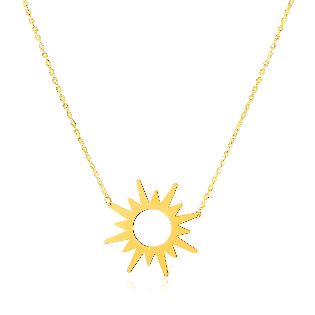 14k yellow gold polished sunburst necklace, 18 inch by Avera Group