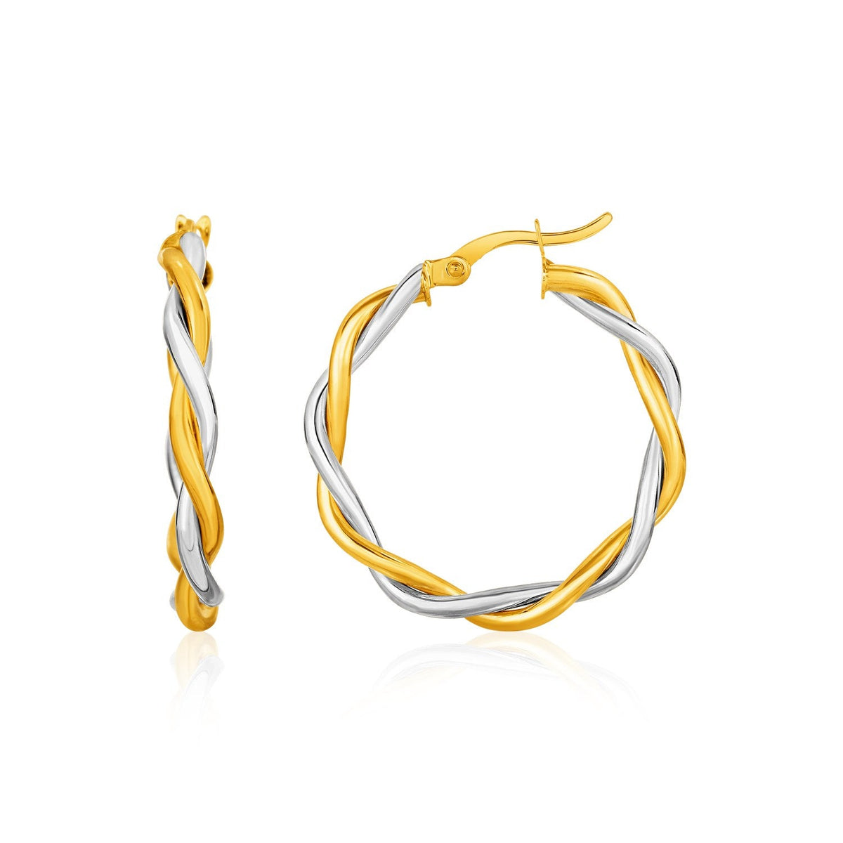 Two-Tone Twisted Wire Round Hoop Earrings in 10k Yellow and White Gold(3x20mm) by Avera Group