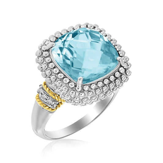 18k yellow gold and sterling silver sky blue topaz and diamond popcorn ring by Avera Group