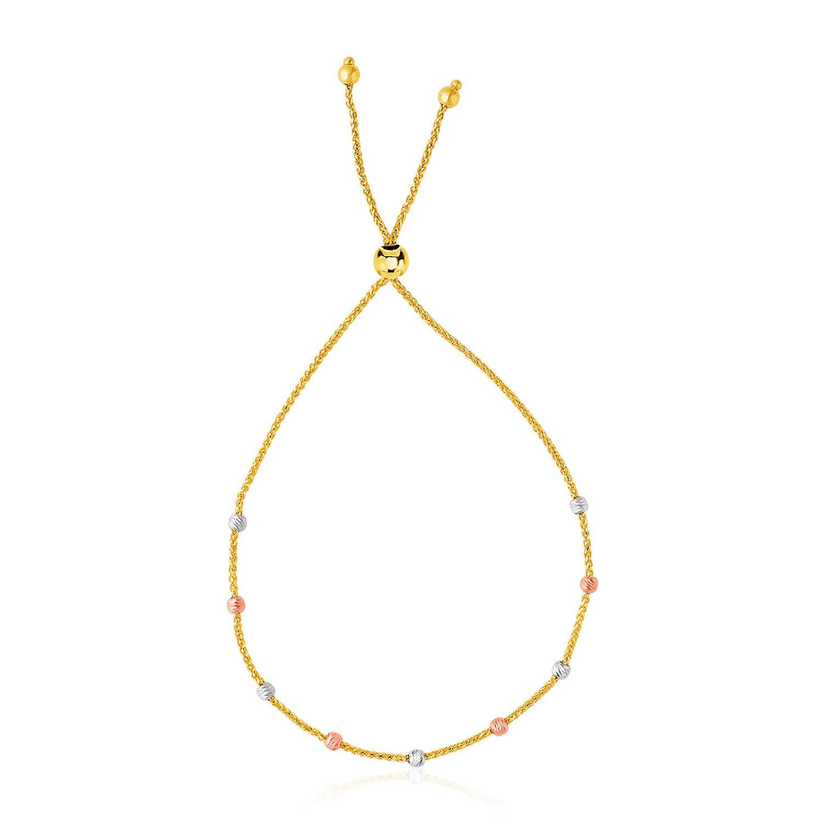 14k tri-color gold textured bead station lariat bracelet by Avera Group