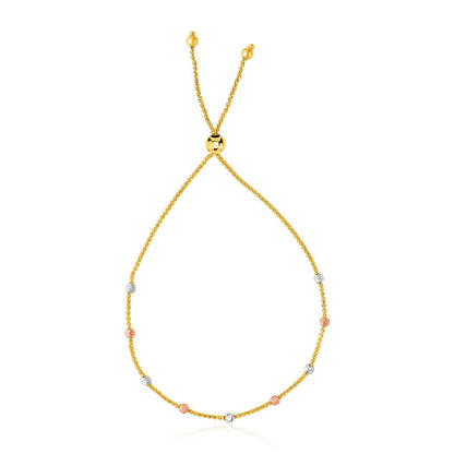 14k tri-color gold textured bead station lariat bracelet by Avera Group