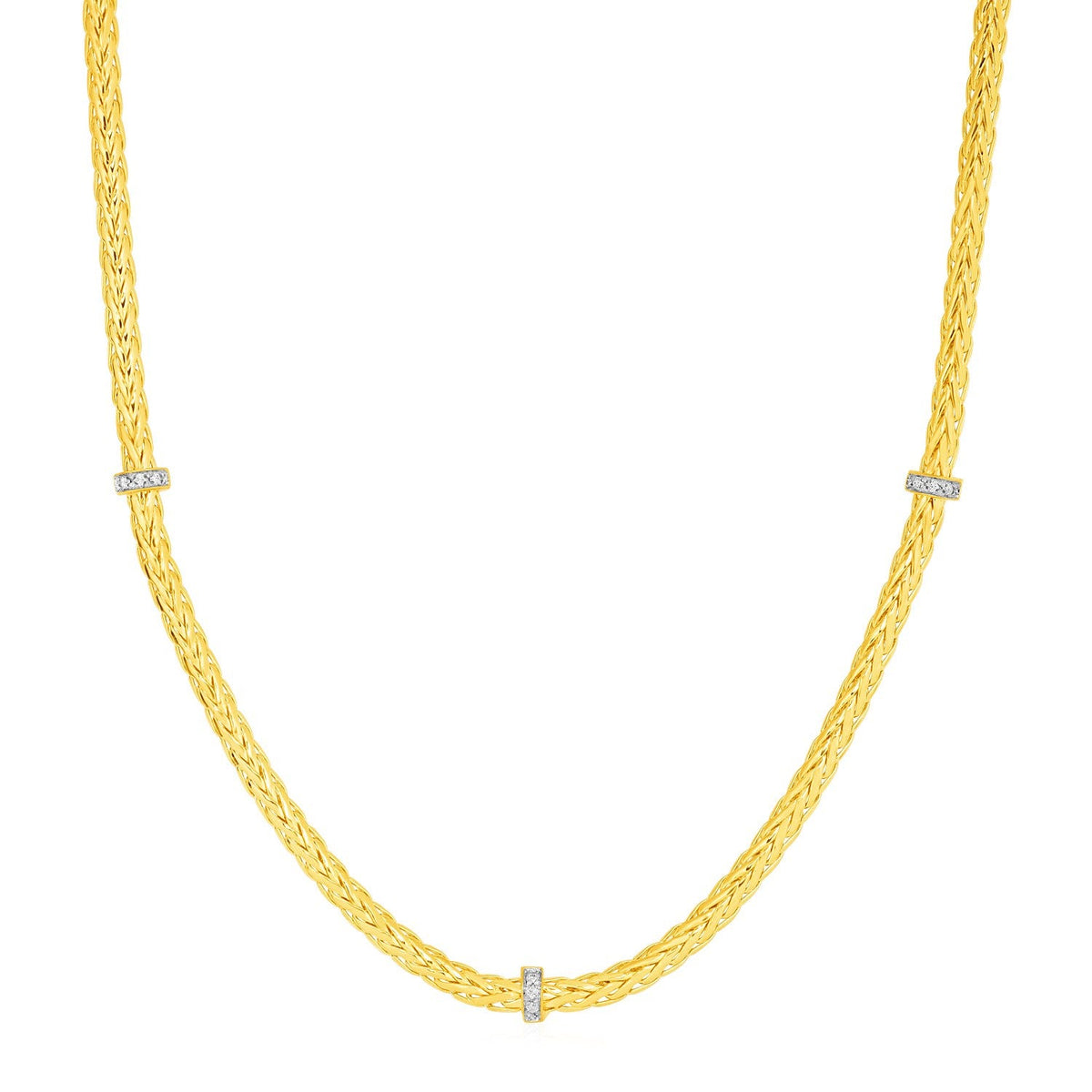 Woven Rope Necklace with Diamond Accents in 14k Yellow Gold by Avera Group