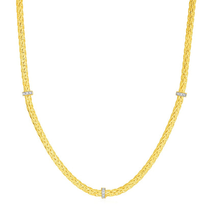 Woven Rope Necklace with Diamond Accents in 14k Yellow Gold by Avera Group