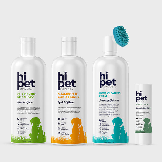 HiPet Deep Cleaning & Care Package, Clarifying Shampoo + Conditioning Shampoo + Paw Cleaning Foam, 3-Piece Bundle by Beauty Care Bag