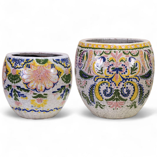 Crackle Glaze Floral Pattern Terracotta Planter | 2 Sizes by Rust & Cinder