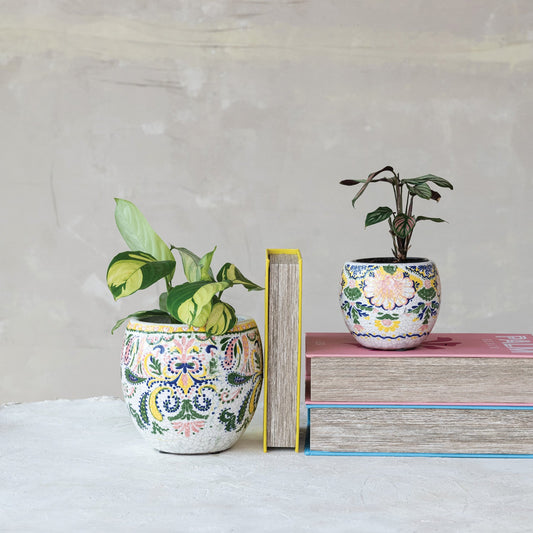 Crackle Glaze Floral Pattern Terracotta Planter | 2 Sizes by Rust & Cinder