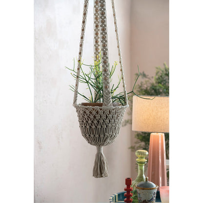 Cotton Macrame Plant Hanger with Wood Beads & Tassel by Rust & Cinder