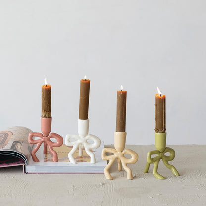 Enamel Aluminum Bow Taper Candle Holder by Rust & Cinder