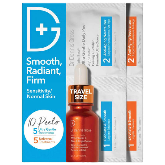 Dr. Dennis Gross Skincare: Smooth, Radiant, Firm Kit - Daily Peel & Vitamin C Serum - Anti-Aging, Dark Spot Treatment, Cruelty-Free Skincare Set by Beauty Care Bag