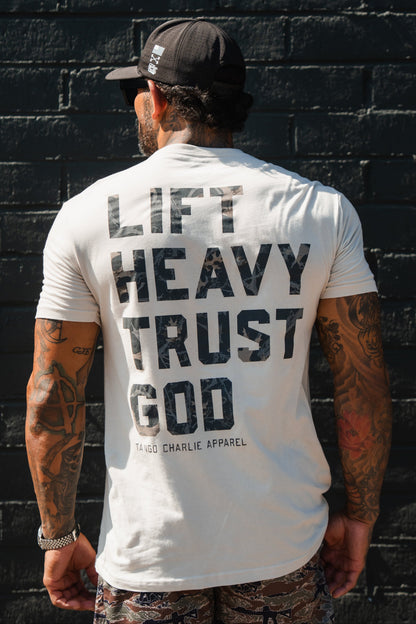 Lift Heavy. Trust God. - Tee by Tango Charlie Apparel