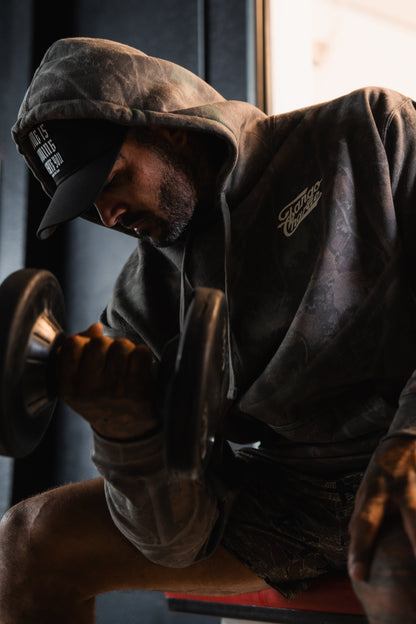 Lift Heavy. Trust God. - Premium Darkwood Camo Hoodie by Tango Charlie Apparel