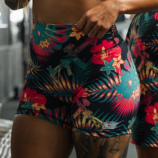 Women's High-Waisted Seamless Front Compression Training Shorts | Tropical Assassin by Tango Charlie Apparel