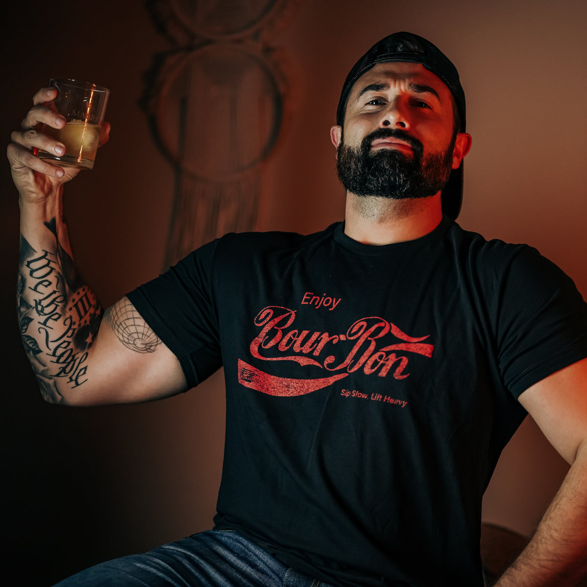 Bourbon "Sip Slow, Lift Heavy" Black - Tee by Tango Charlie Apparel