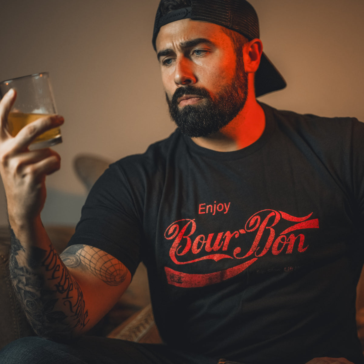 Bourbon "Sip Slow, Lift Heavy" Black - Tee by Tango Charlie Apparel
