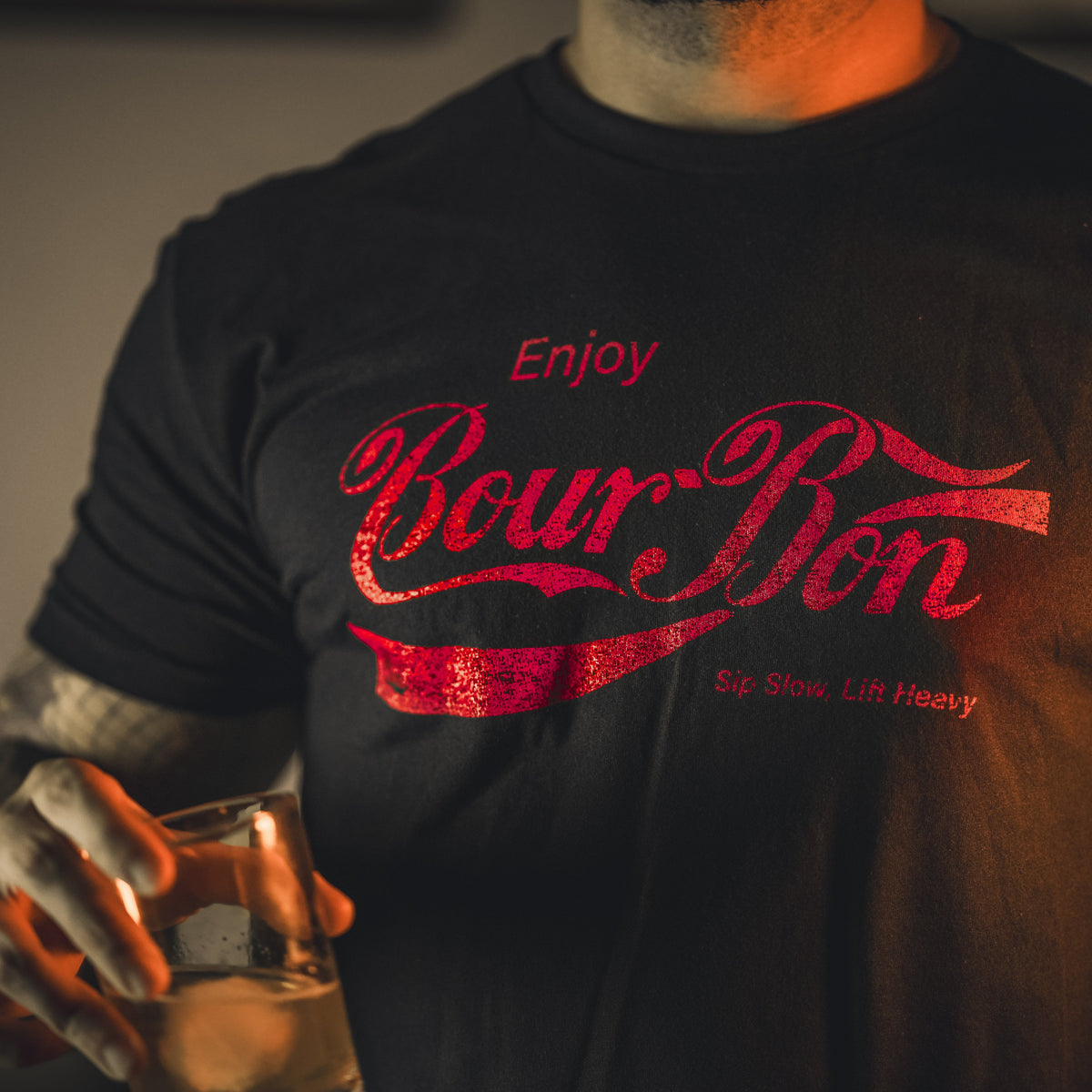 Bourbon "Sip Slow, Lift Heavy" Black - Tee by Tango Charlie Apparel