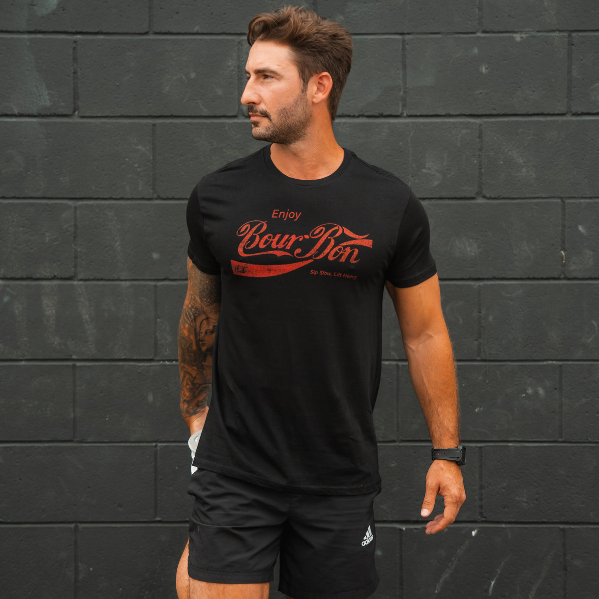 Bourbon "Sip Slow, Lift Heavy" Black - Tee by Tango Charlie Apparel