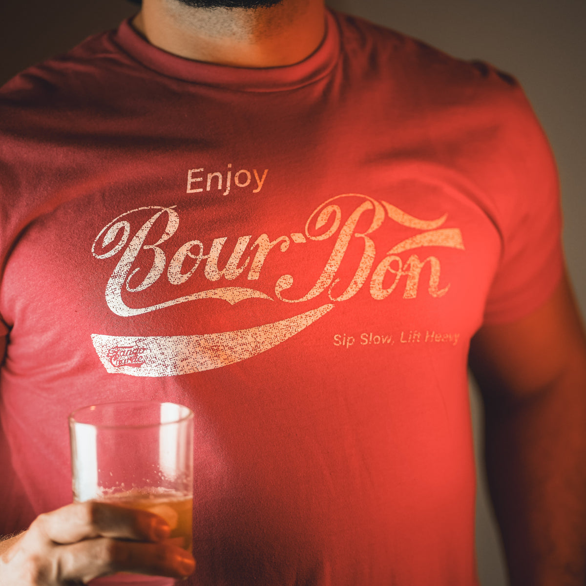 Bourbon "Sip Slow, Lift Heavy" Red - Tee by Tango Charlie Apparel