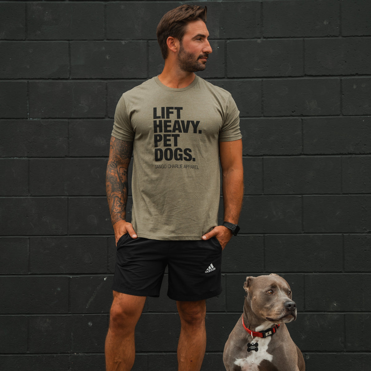Lift Heavy. Pet Dogs. - Tee by Tango Charlie Apparel