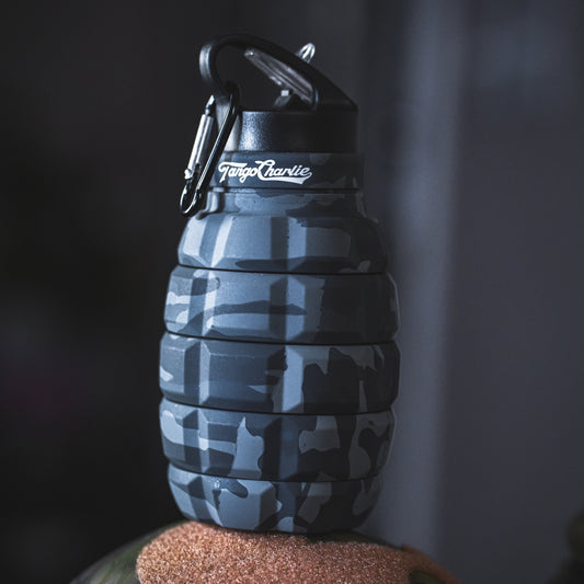 Humble + Hydrated 20oz Black Camo Water Bottle by Tango Charlie Apparel
