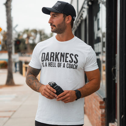 Darkness is a HELL of a Coach - White Edition Tee by Tango Charlie Apparel