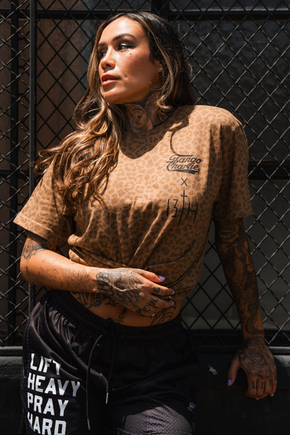 Lift Heavy. Pray Hard. Chestnut Leopard - Tee by Tango Charlie Apparel
