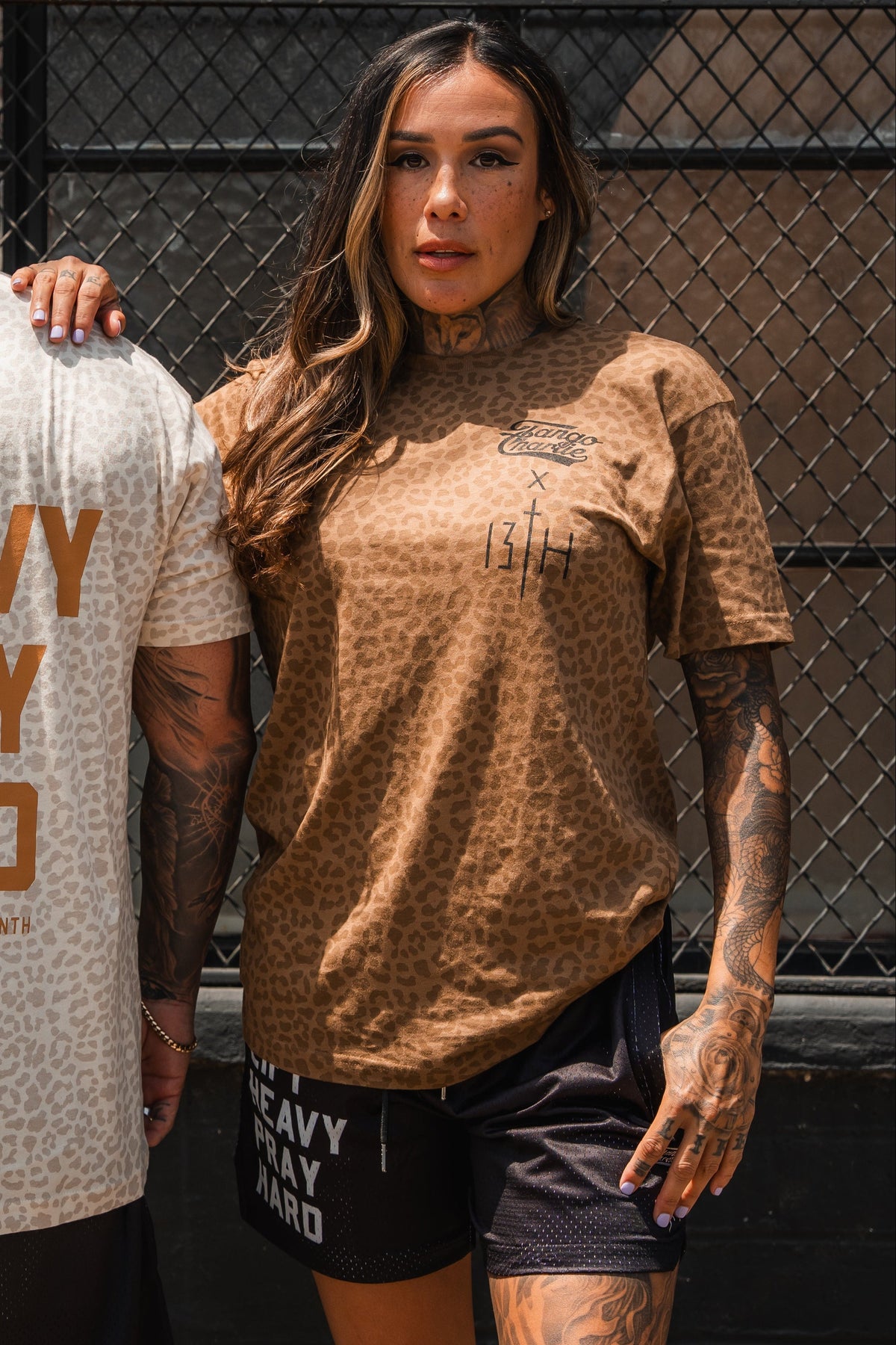 Lift Heavy. Pray Hard. Chestnut Leopard - Tee by Tango Charlie Apparel