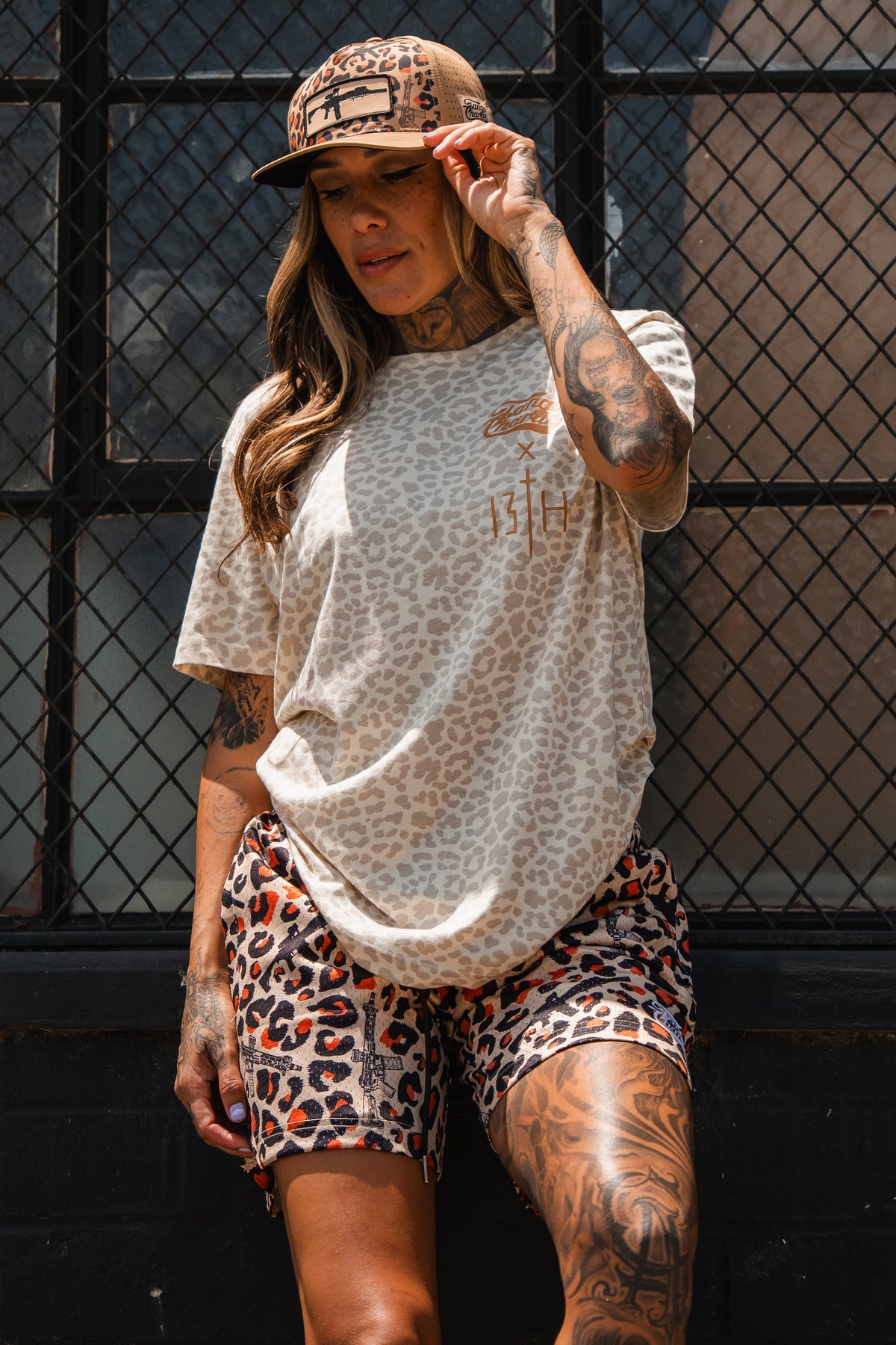 Lift Heavy. Pray Hard. Cream Leopard - Tee by Tango Charlie Apparel