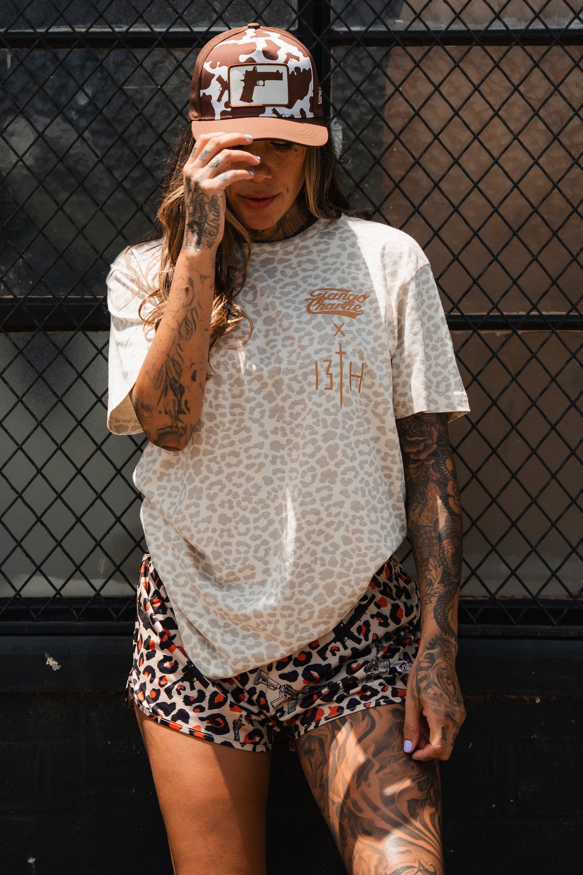 Lift Heavy. Pray Hard. Cream Leopard - Tee by Tango Charlie Apparel
