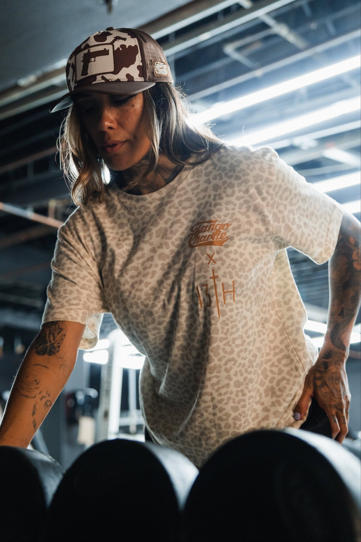 Lift Heavy. Pray Hard. Cream Leopard - Tee by Tango Charlie Apparel