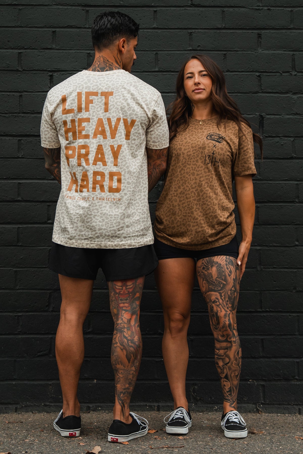 Lift Heavy. Pray Hard. Chestnut Leopard - Tee by Tango Charlie Apparel
