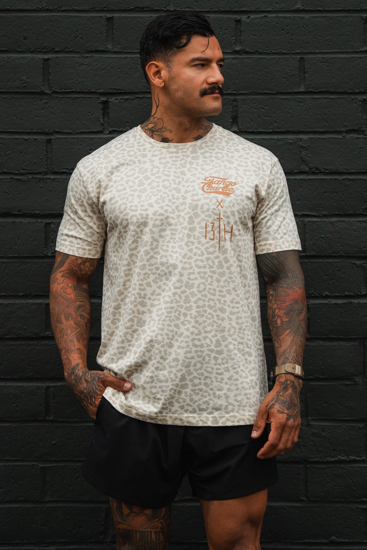 Lift Heavy. Pray Hard. Cream Leopard - Tee by Tango Charlie Apparel