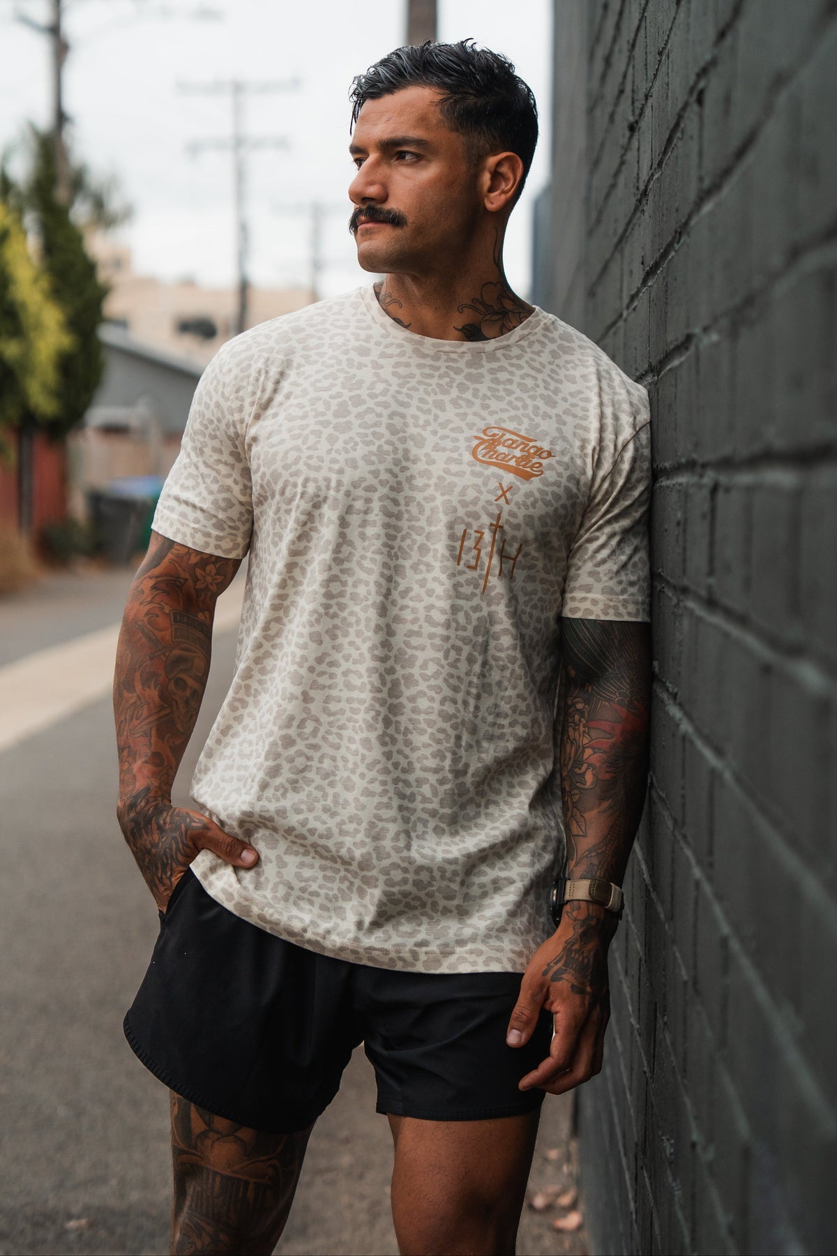 Lift Heavy. Pray Hard. Cream Leopard - Tee by Tango Charlie Apparel