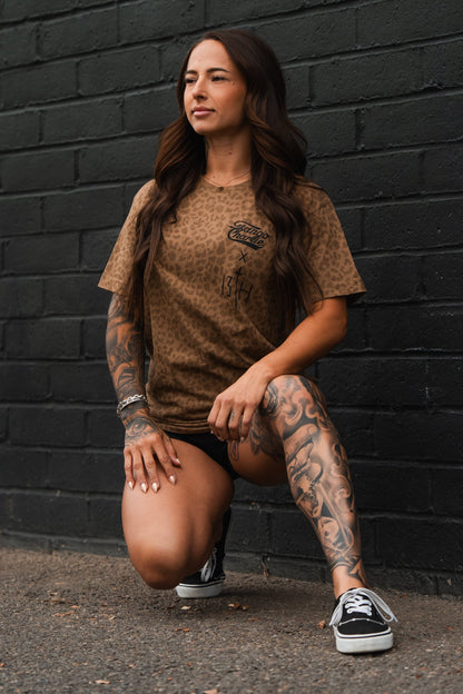Lift Heavy. Pray Hard. Chestnut Leopard - Tee by Tango Charlie Apparel
