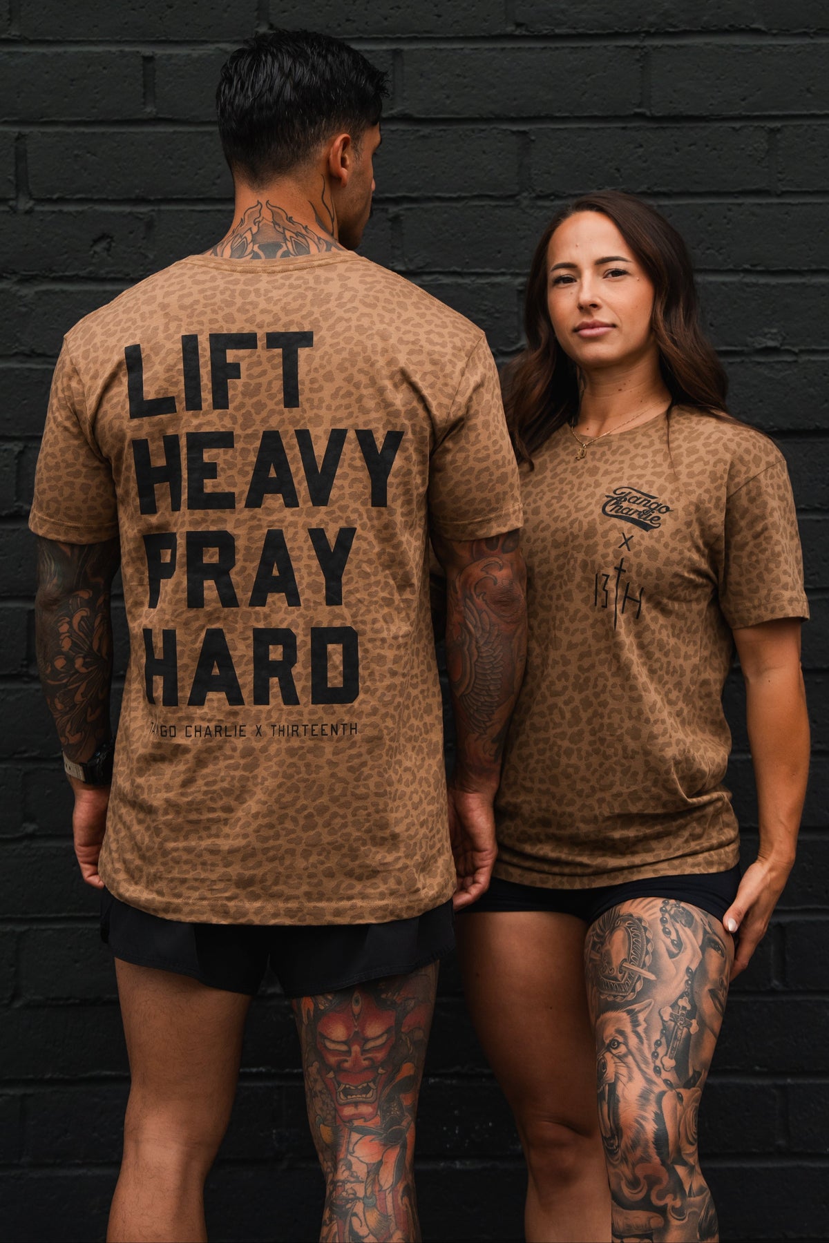 Lift Heavy. Pray Hard. Chestnut Leopard - Tee by Tango Charlie Apparel