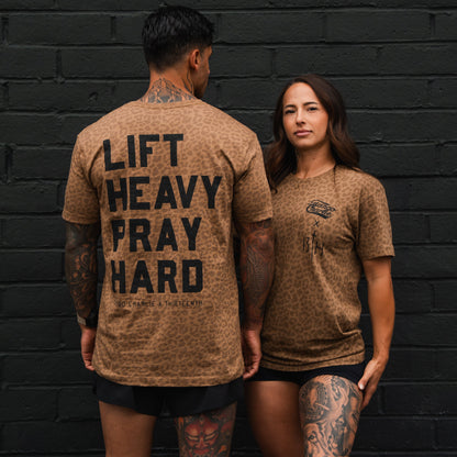 Lift Heavy. Pray Hard. Chestnut Leopard - Tee by Tango Charlie Apparel