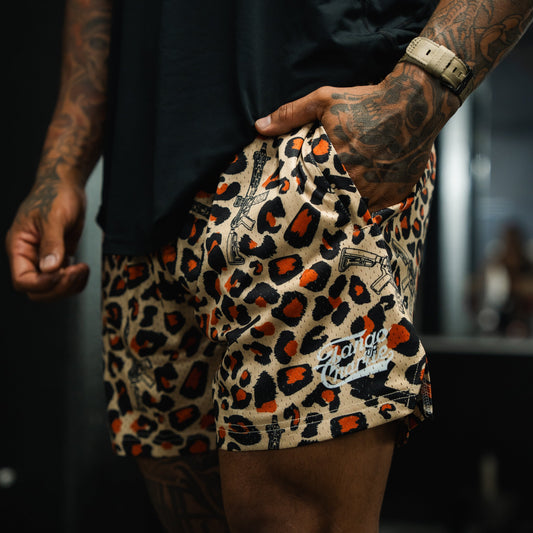 Men's Mesh Lifestyle Shorts | 5.5"- Loaded Leopard by Tango Charlie Apparel