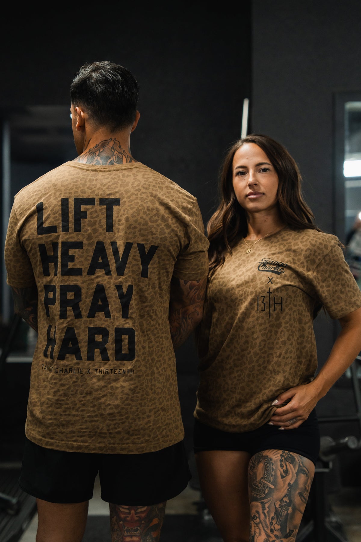 Lift Heavy. Pray Hard. Chestnut Leopard - Tee by Tango Charlie Apparel