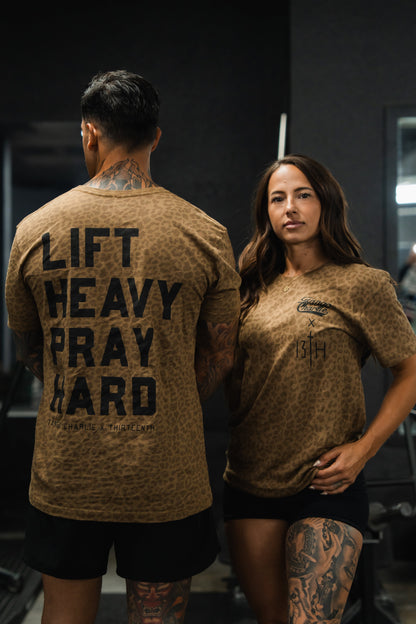 Lift Heavy. Pray Hard. Chestnut Leopard - Tee by Tango Charlie Apparel