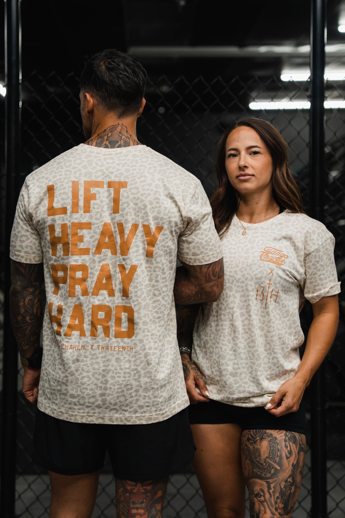 Lift Heavy. Pray Hard. Cream Leopard - Tee by Tango Charlie Apparel