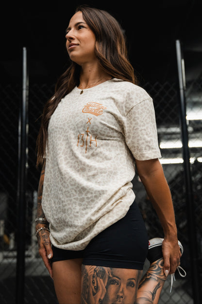 Lift Heavy. Pray Hard. Cream Leopard - Tee by Tango Charlie Apparel