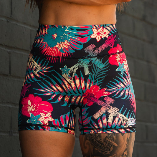 Women's High-Waisted Seamless Front Compression Training Shorts | Tropical Assassin by Tango Charlie Apparel