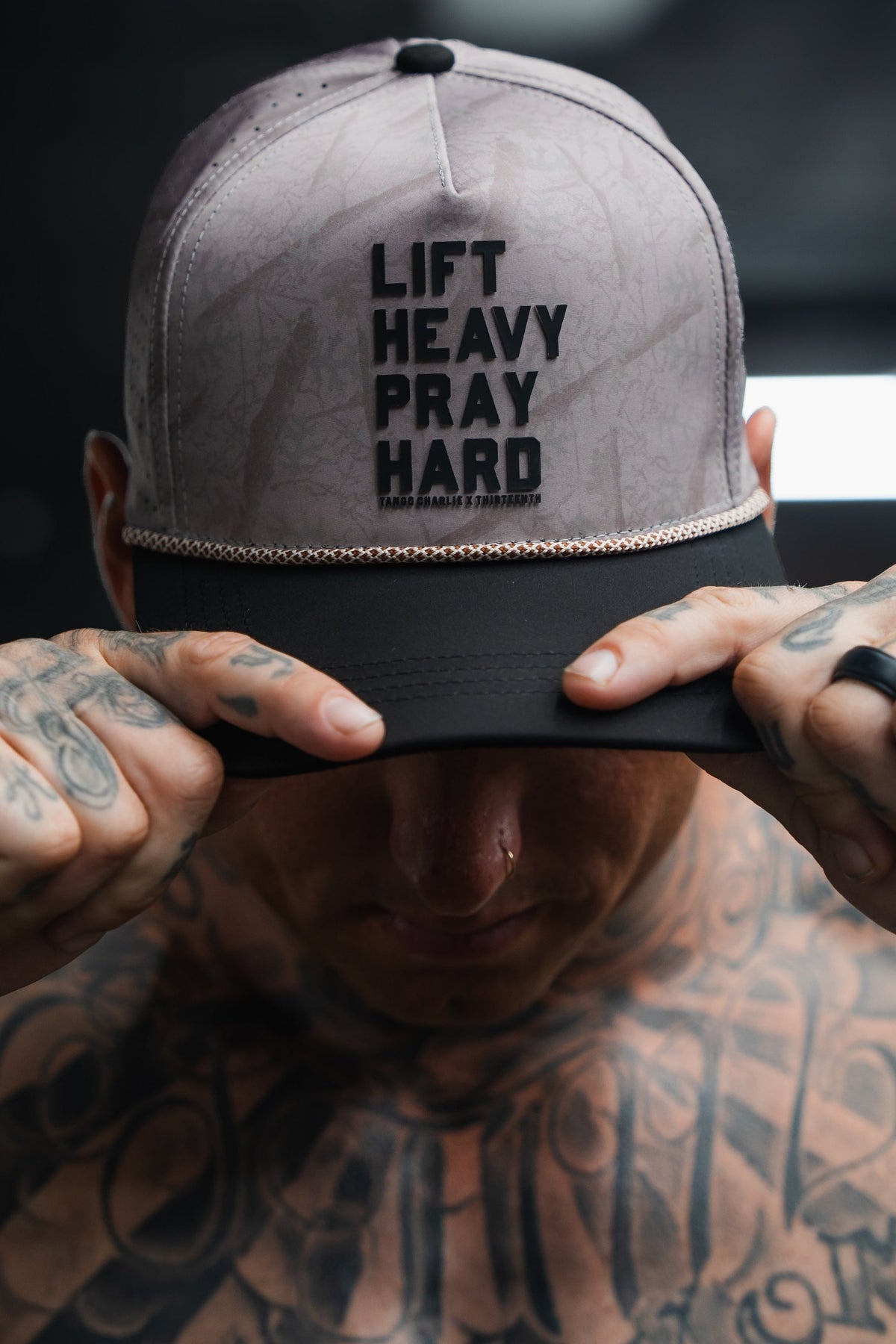 Lift Heavy. Pray Hard. Deadwood Camo Hydro - Snapback Hat by Tango Charlie Apparel