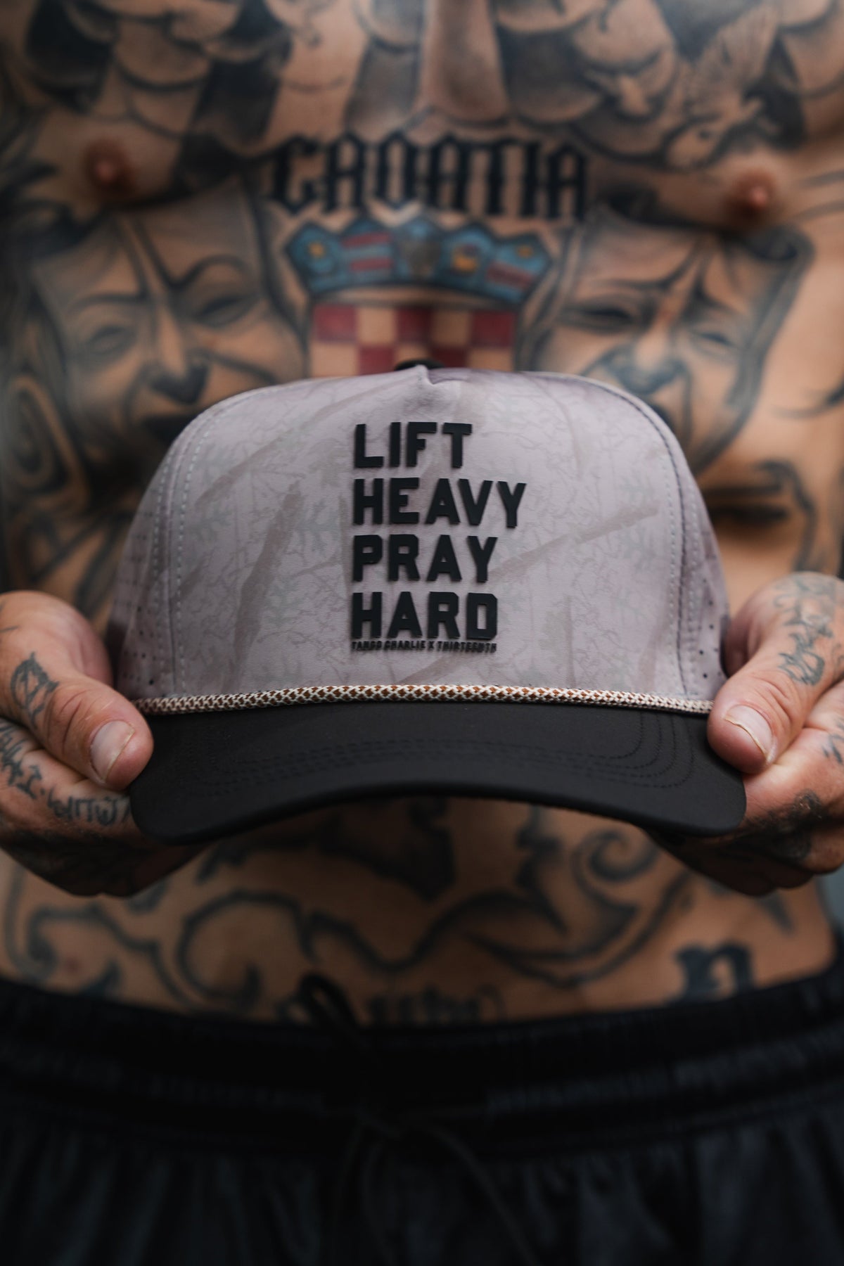 Lift Heavy. Pray Hard. Deadwood Camo Hydro - Snapback Hat by Tango Charlie Apparel