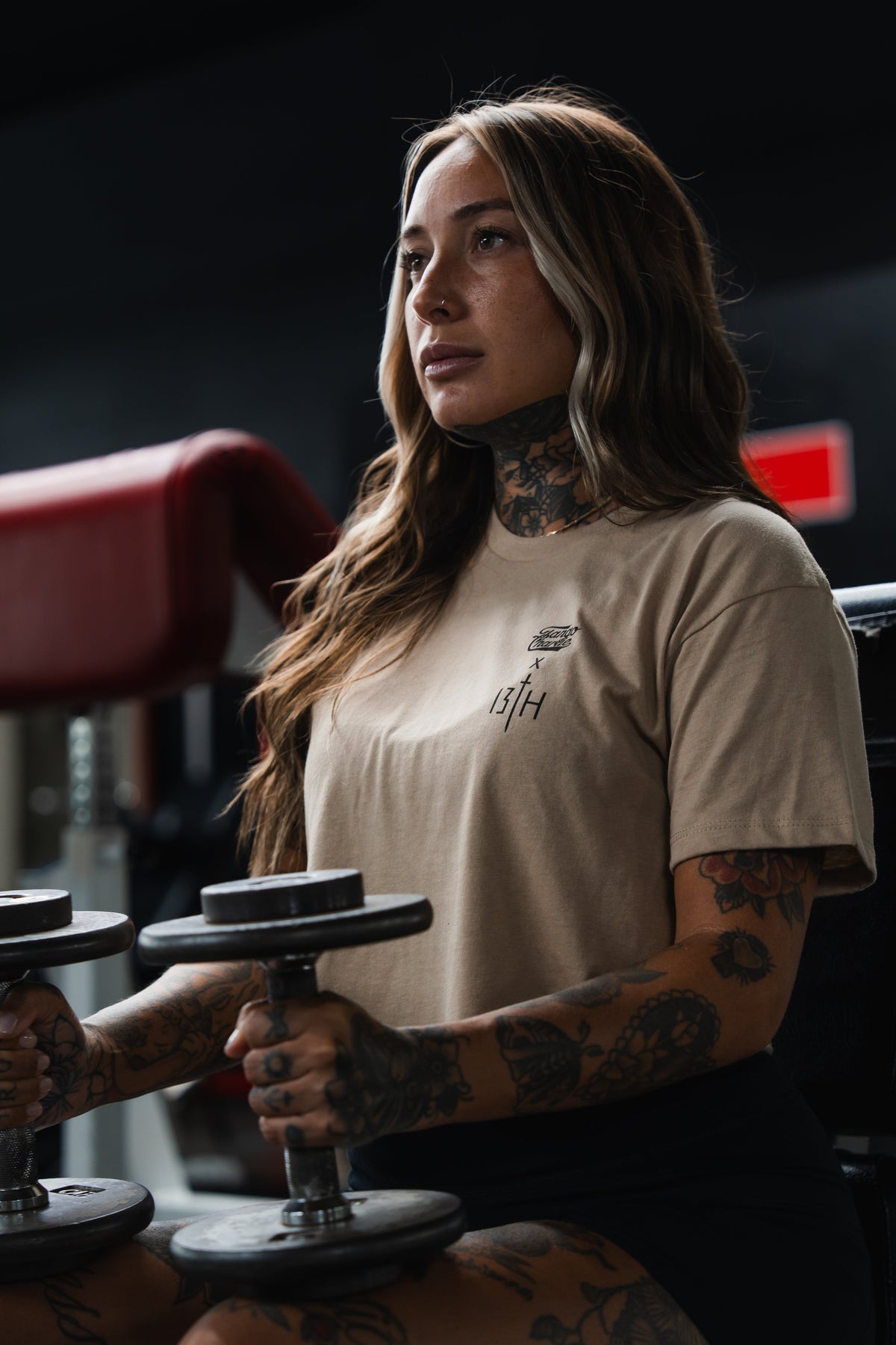 Lift Heavy. Pray Hard. - Sand Women's Crop Tee by Tango Charlie Apparel