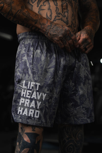 Men's Mesh Lifestyle Shorts | 5.5"- Lift Heavy Pray Hard Deadwood by Tango Charlie Apparel