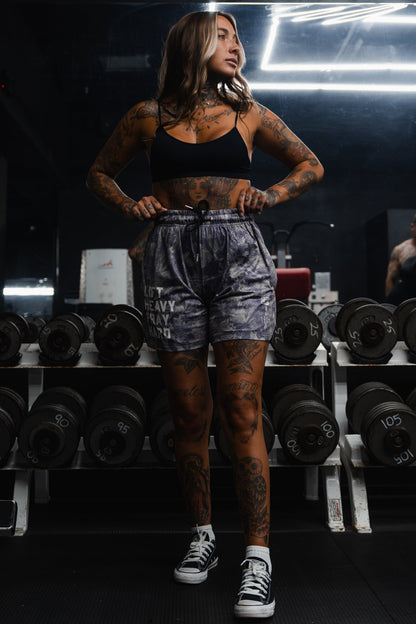 Men's Mesh Lifestyle Shorts | 5.5"- Lift Heavy Pray Hard Deadwood by Tango Charlie Apparel