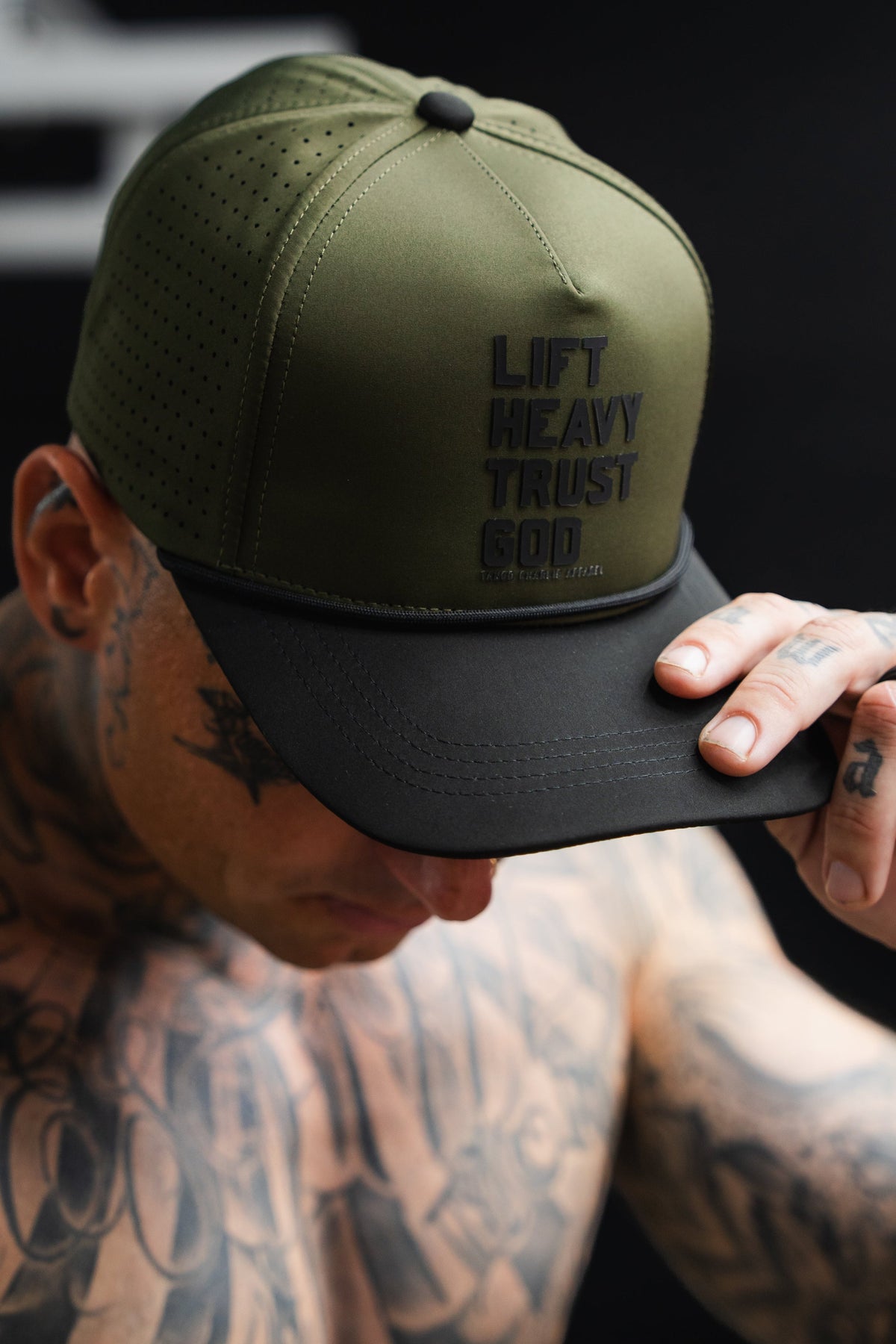 Lift Heavy. Trust God. Hydro - OD Green Snapback Hat by Tango Charlie Apparel