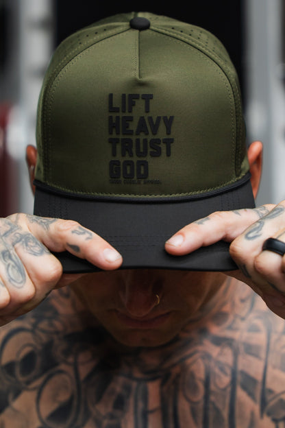 Lift Heavy. Trust God. Hydro - OD Green Snapback Hat by Tango Charlie Apparel