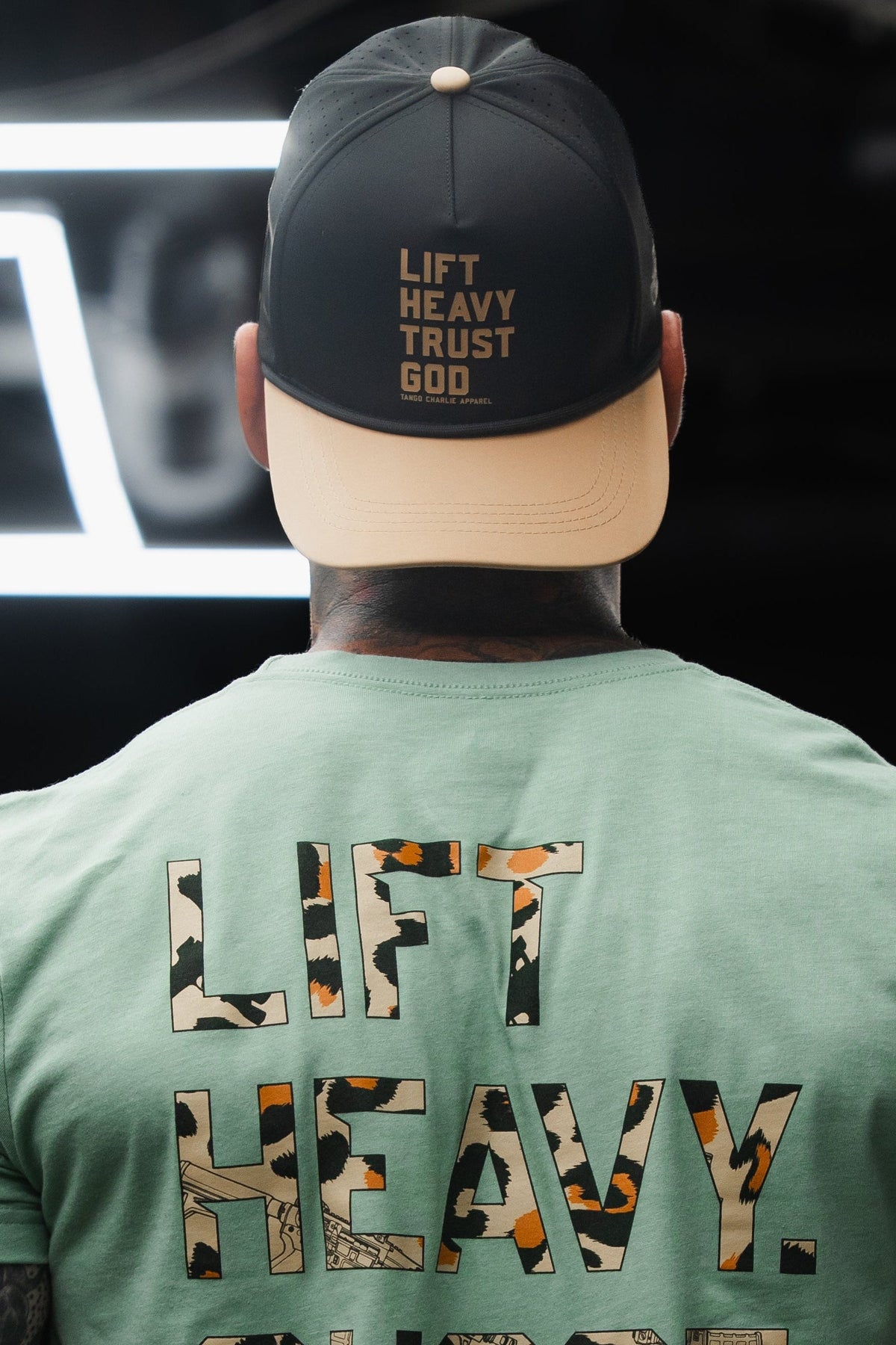 Lift Heavy. Trust God. Hydro - Black Snapback Hat by Tango Charlie Apparel