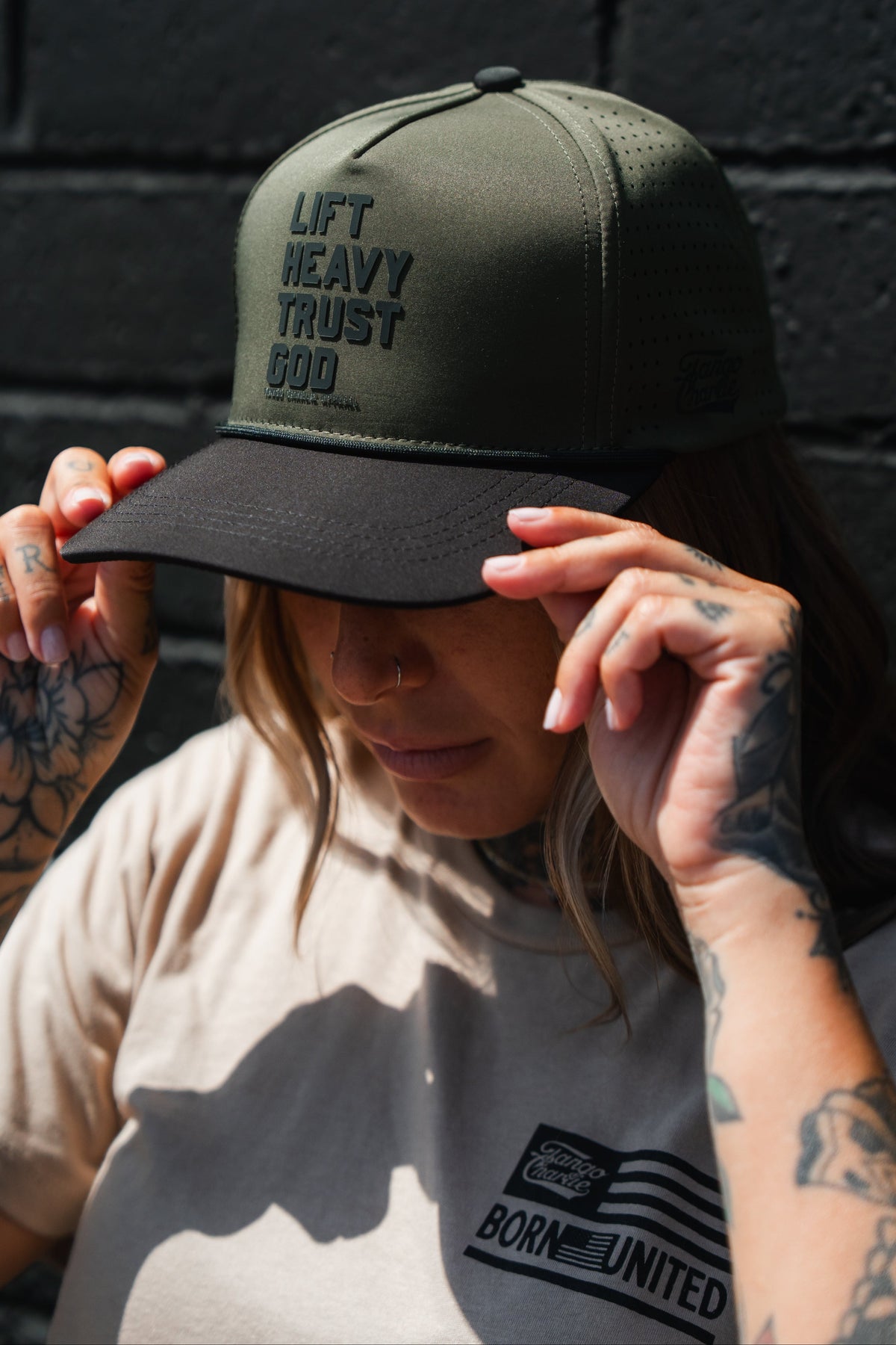 Lift Heavy. Trust God. Hydro - OD Green Snapback Hat by Tango Charlie Apparel
